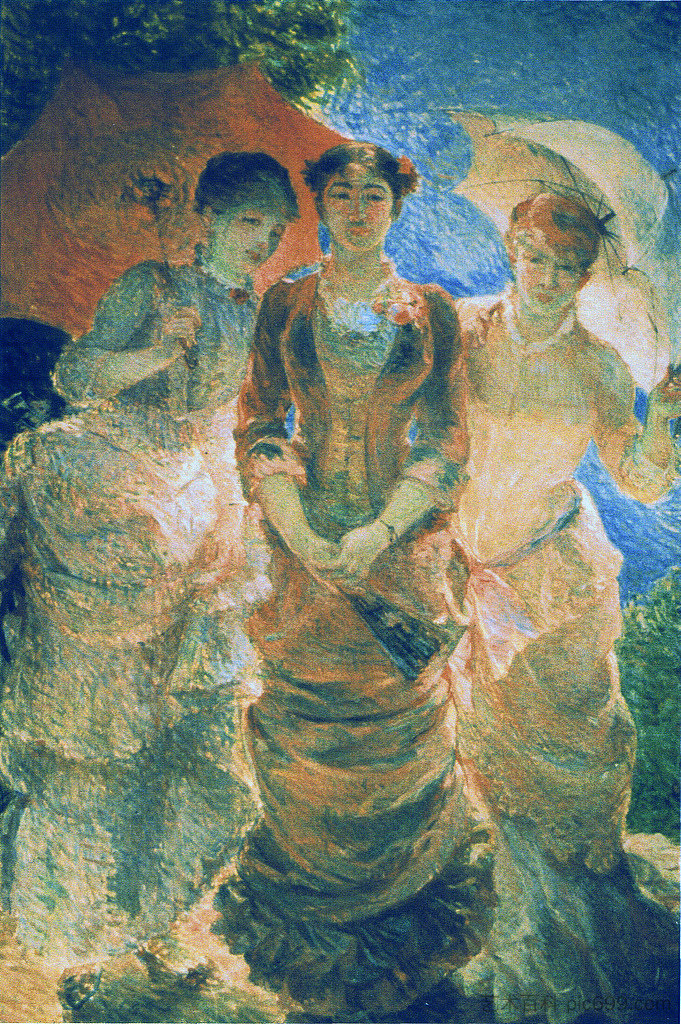 三位女士与阳伞（又名三恩） Three ladies with parasol (aka Three Graces) (1880)，玛丽·布哈可蒙