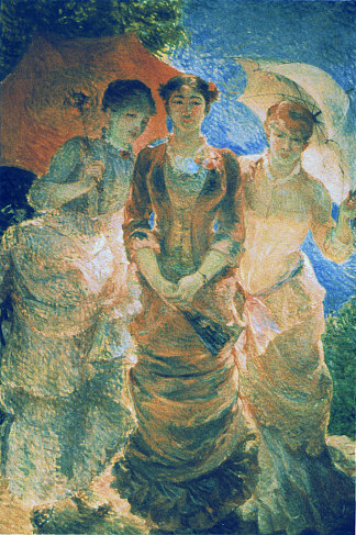三位女士与阳伞（又名三恩） Three ladies with parasol (aka Three Graces) (1880)，玛丽·布哈可蒙