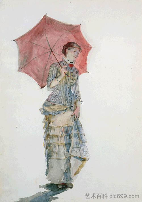 带伞的女人 Woman with an Umbrella (1880)，玛丽·布哈可蒙