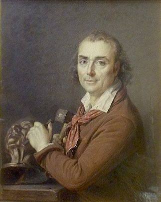 雕塑家让-安托万·胡东在伏尔泰半身像前工作的肖像 Portrait of Sculptor Jean-Antoine Houdon working at the bust of Voltaire (1801)，玛丽-加布里埃尔·卡佩