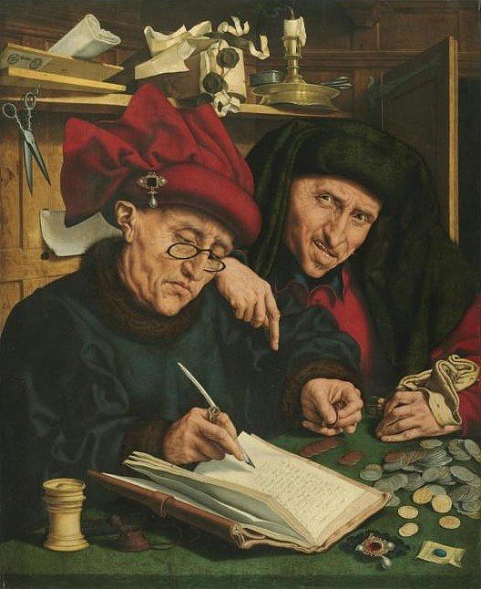 守财奴 The Misers (c.1540; Netherlands  )，马里纳斯·凡·雷梅尔思维勒