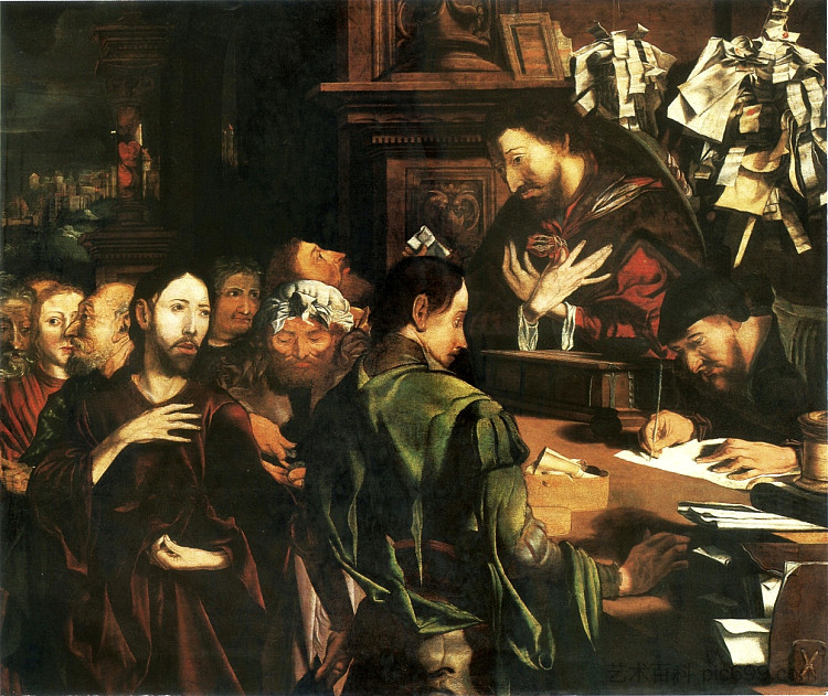 圣马太的呼召 The Calling of St. Matthew (c.1530 - c.1540)，马里纳斯·凡·雷梅尔思维勒