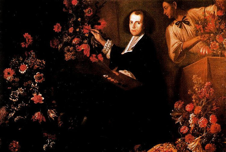 带花的自画像 Self-portrait with flowers (1640)，马里奥努齐