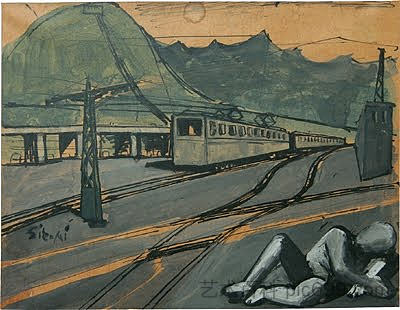 火车和人物的构图 Composition with train and figure，马里奥·西罗尼