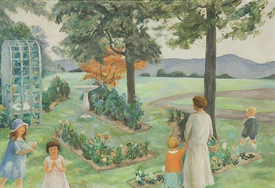 春天风景中的家庭 Family in a Spring Landscape，玛乔丽·阿克·菲利普斯