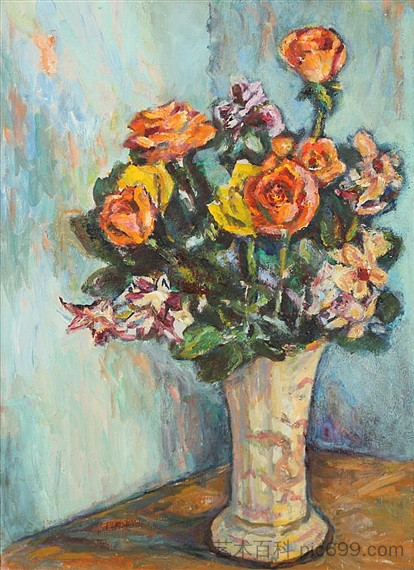 插花与玫瑰 FLORAL ARRANGEMENT WITH ROSES，玛乔丽·阿克·菲利普斯