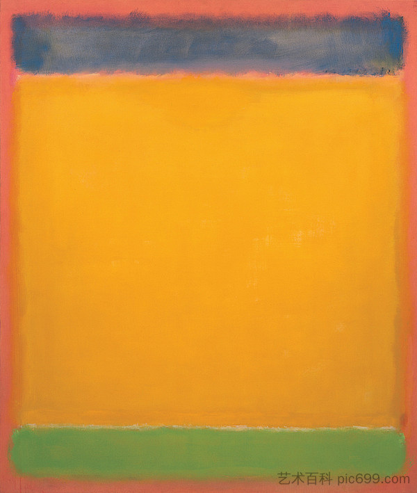 美联航(蓝色、黄色、红底绿字) United (Blue, Yellow, Green on Red) (1954),马克·罗斯科