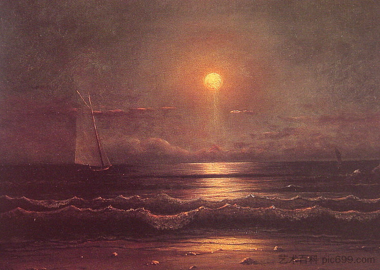 月光下航行 Sailing by Moonlight (1860)，马丁·约翰逊·赫德