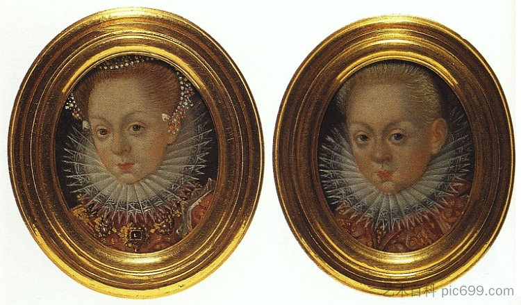 安娜·玛丽亚·瓦萨和瓦迪斯瓦夫·瓦萨的缩影 Miniature of Anna Maria Vasa and Władysław Vasa (1598; Poland ),马丁·科伯