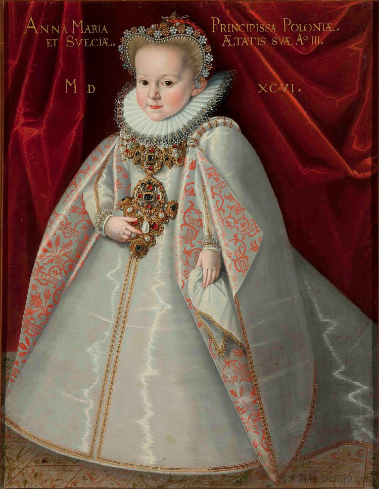 波兰国王西吉斯蒙德三世的女儿安娜·玛丽亚·瓦萨的肖像 Portrait of Anna Maria Vasa, daughter of King Sigismund III of Poland (1596; Poland  )，马丁·科伯