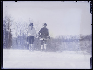女子双人越野滑雪 Two women cross-country skiing (1928)，马丁·蒙卡奇