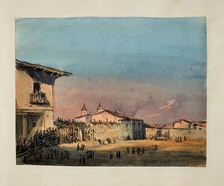 埃斯科里亚尔的斗牛节 Bullfight Festival in El Escorial (c.1858)，马丁·里科和奥尔特加