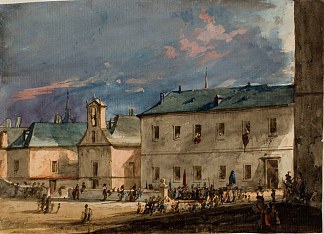 埃斯科里亚尔广场与格拉西亚圣母圣殿 El Escorial Square with the Sanctuary of the Virgen de Gracia (1858)，马丁·里科和奥尔特加