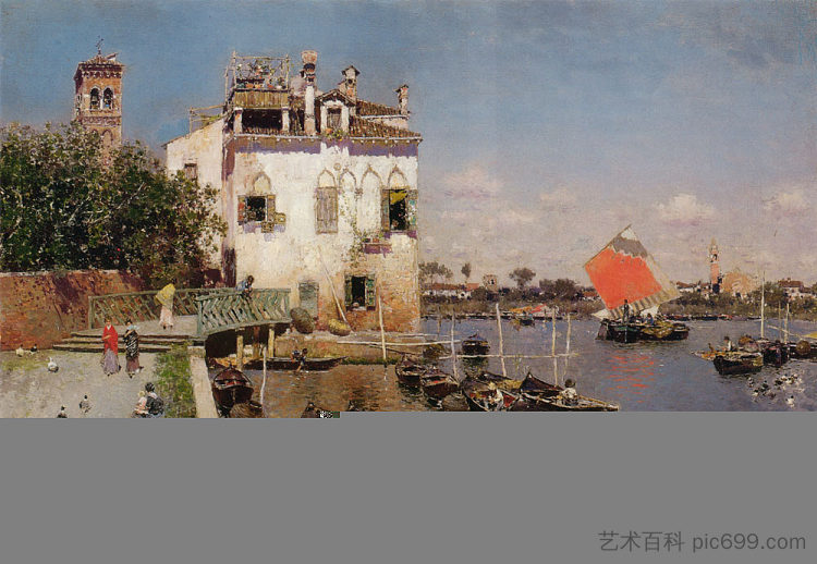 威尼斯渔民与圣马可远景,威尼斯 Venetian Fisherman with a Distant View of San Marco, Venice,马丁·里科和奥尔特加