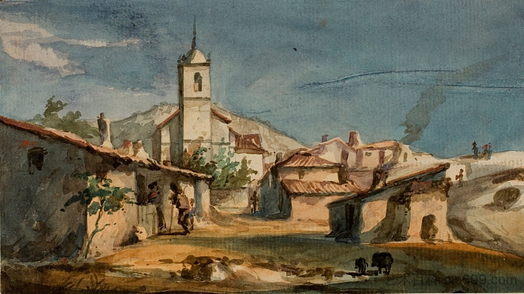 扎尔萨莱霍与圣佩德罗阿波斯托尔教堂的景色 View Of Zarzalejo With The Church Of San Pedro Apóstol (1858),马丁·里科和奥尔特加