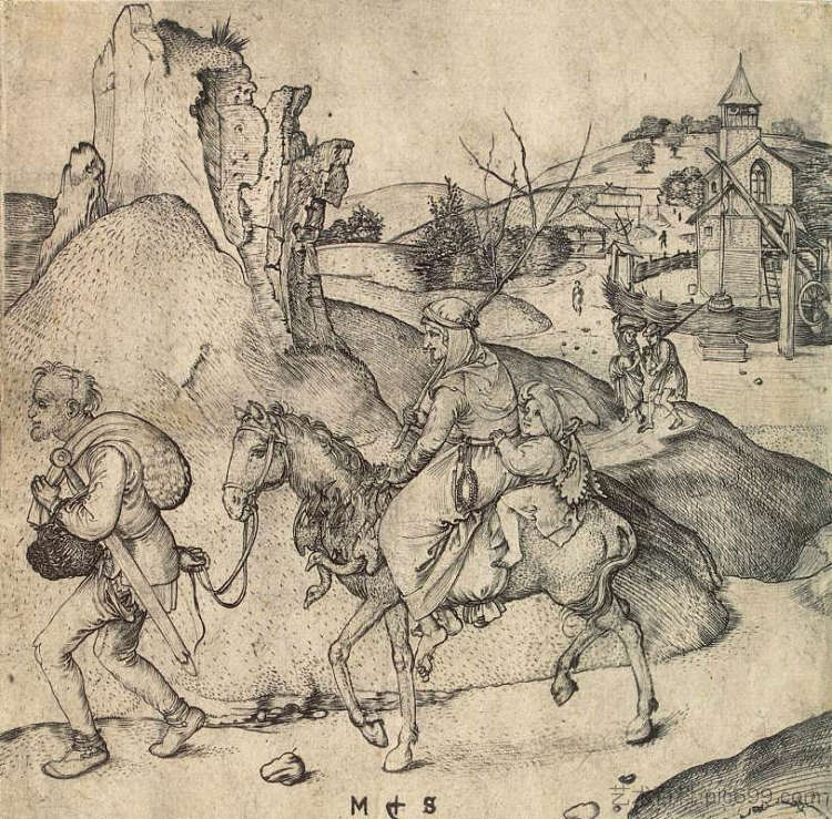 农民家庭去市场 Peasant Family Going to the Market (1473 - 1475)，马丁·松高尔