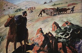 普希金与马车会面，载着格里博耶多夫的尸体 A meeting Pushkin with carriage, carrying the body of Griboyedov (1936; Armenia                     )，马蒂罗斯