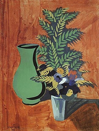 绿色水壶和花束 Green jug and bouquet (1910)，马蒂罗斯