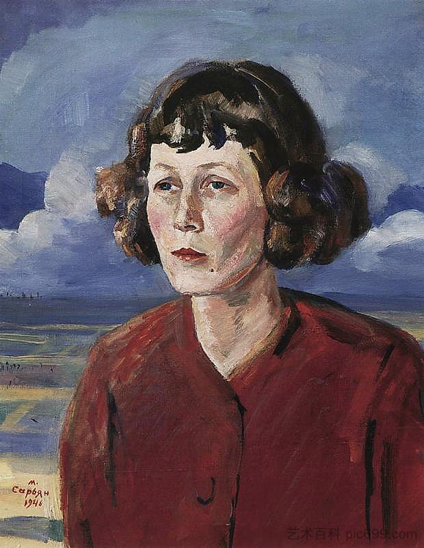 女诗人玛丽亚·彼得罗维赫的肖像 Portrait of the poetess Maria Petrovykh (1946; Armenia  )，马蒂罗斯