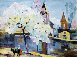苏尔布佐拉沃尔教堂。盛开的杏树。 Surb Zoravor Church. Blooming Apricot Tree. (1934)，马蒂罗斯