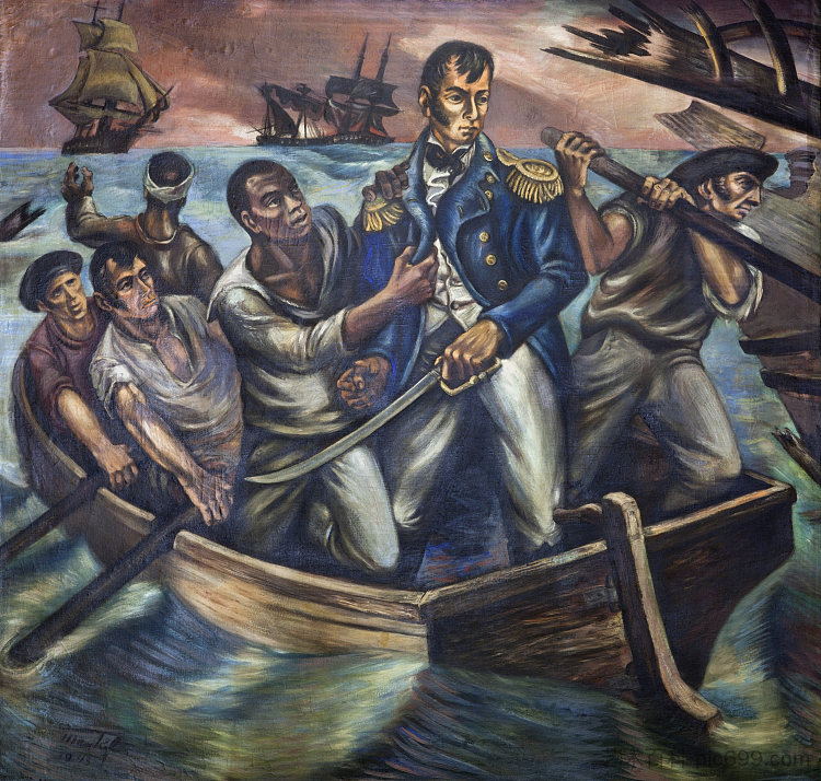 赛勒斯·蒂芙尼在伊利湖战役中，1813 年 9 月 13 日 Cyrus Tiffany in the Battle of Lake Erie, September 13, 1813 (c.1943; Washington,D.C.,United States  )，马蒂尔·朗斯多夫