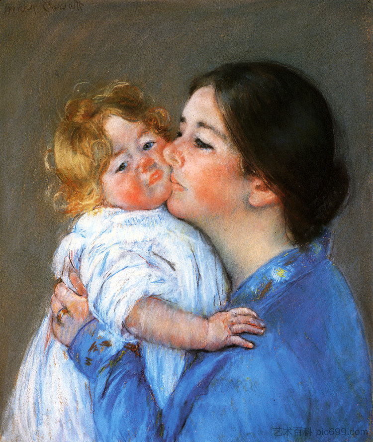 给婴儿安妮的吻 A Kiss For Baby Anne (c.1897)，玛丽·卡萨特