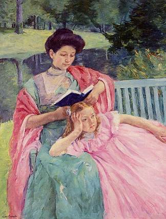 奥古斯特给女儿读书 Auguste Reading to Her Daughter (1910)，玛丽·卡萨特