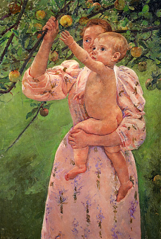 宝宝伸手去拿苹果 Baby Reaching For An Apple (1893)，玛丽·卡萨特