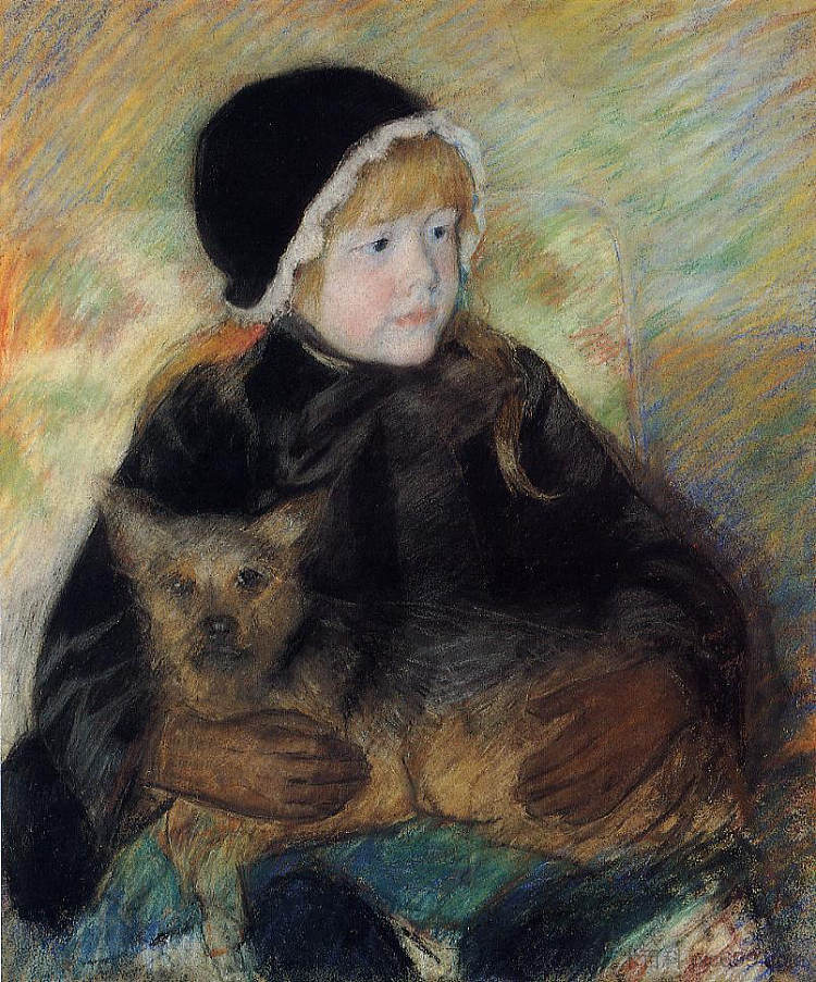 艾尔西·卡萨特抱着一只大狗 Elsie Cassatt Holding a Big Dog (c.1880)，玛丽·卡萨特