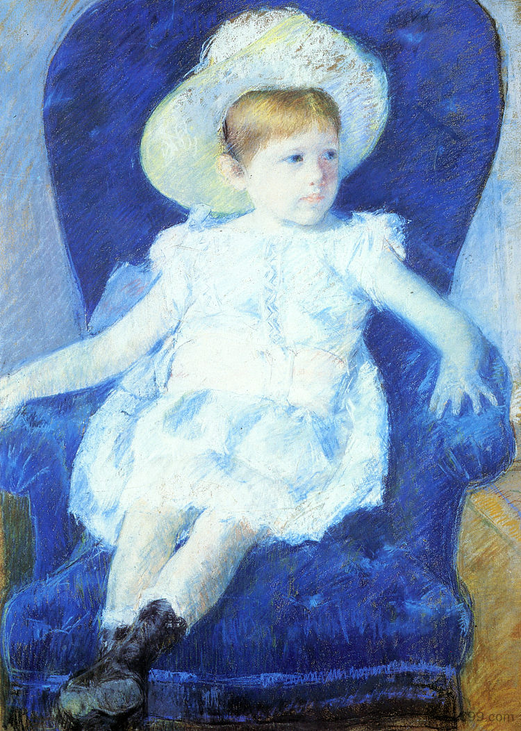 艾尔西坐在蓝色椅子上 Elsie in a Blue Chair (1880)，玛丽·卡萨特