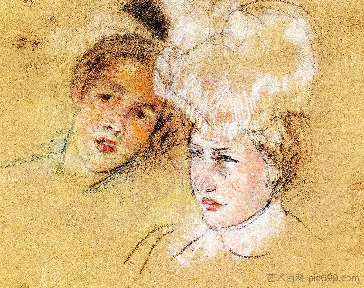 莱昂廷的头像和一个朋友 Heads of Leontine and a Friend (c.1898),玛丽·卡萨特