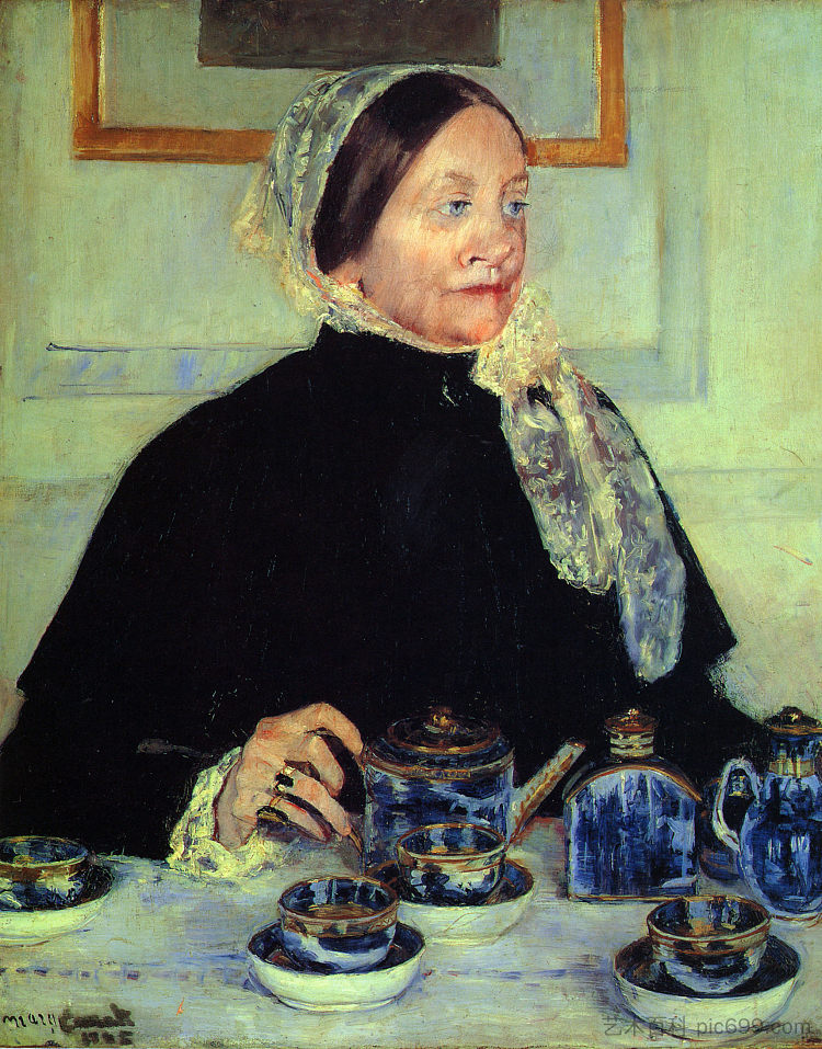 茶几上的女士 Lady at the Tea Table (1885)，玛丽·卡萨特