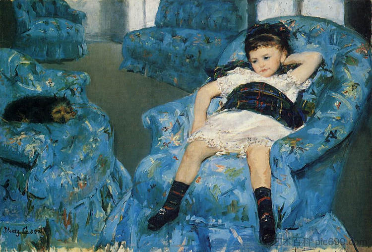 蓝色扶手椅上的小女孩 Little Girl in a Blue Armchair (1878)，玛丽·卡萨特