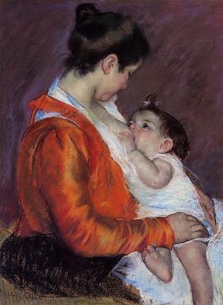 路易丝给孩子喂奶 Louise Nursing Her Child (1898)，玛丽·卡萨特