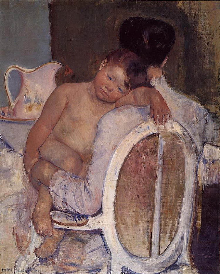 母亲怀里抱着一个孩子 Mother Holding a Child in Her arms (c.1890)，玛丽·卡萨特