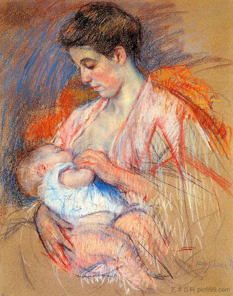 珍妮妈妈哺乳她的孩子 Mother Jeanne Nursing Her Baby (c.1907 - 1908)，玛丽·卡萨特