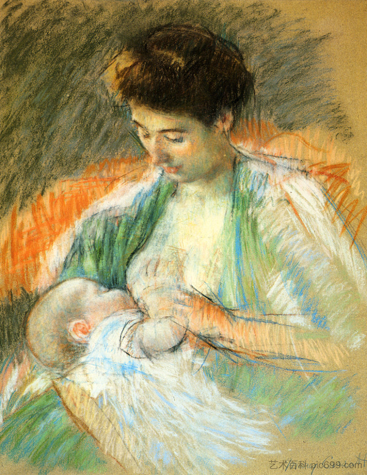 玫瑰妈妈照顾她的孩子 Mother Rose Nursing Her Child (c.1900)，玛丽·卡萨特