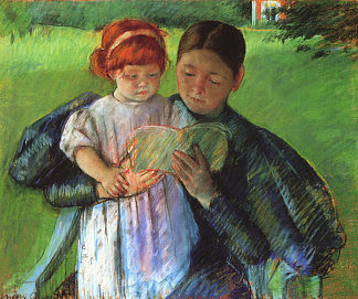 护士给小女孩读书 Nurse Reading to a Little Girl (1895)，玛丽·卡萨特