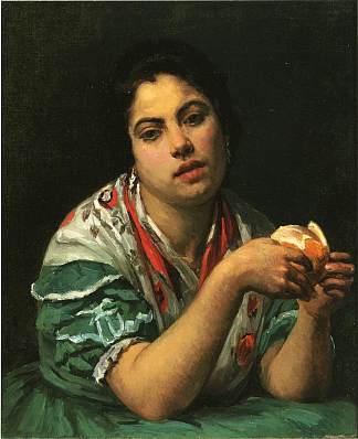 剥橘子的农妇 Peasant Woman Peeling an Orange (c.1875)，玛丽·卡萨特