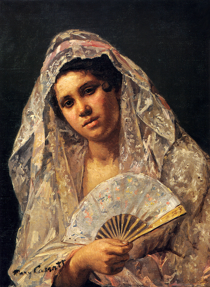 穿着蕾丝曼蒂拉的西班牙舞者 Spanish Dancer Wearing a Lace Mantilla (1873),玛丽·卡萨特