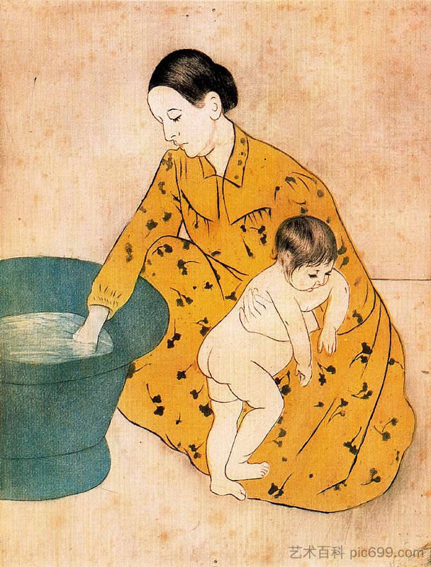 儿童浴池 The Child's Bath (1893)，玛丽·卡萨特