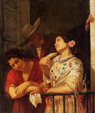 调情 塞维利亚的阳台 The Flirtation A Balcony in Seville (1872)，玛丽·卡萨特