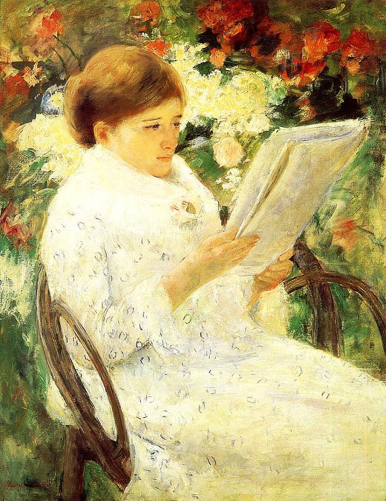 在花园里读书的女人 Woman Reading in a Garden (1880)，玛丽·卡萨特