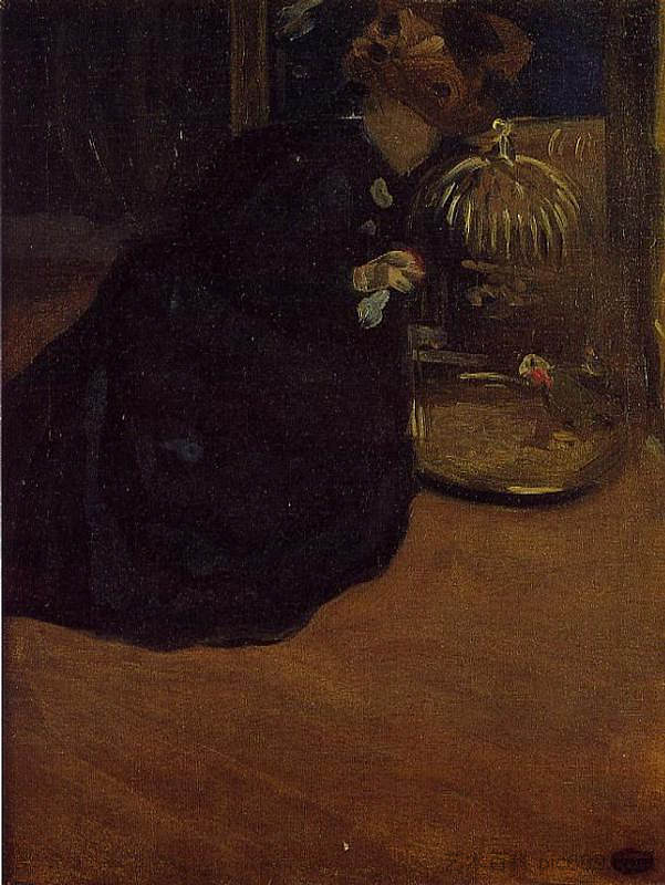 带长尾小鹦鹉的女人 Woman with a Parakeet (1898)，玛丽·卡萨特