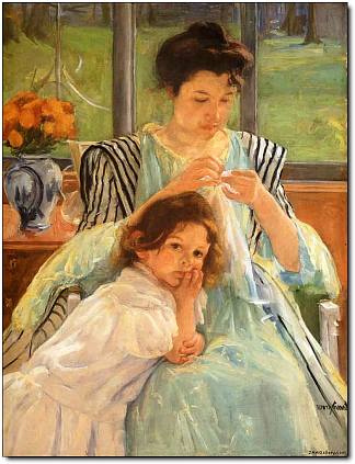 年轻母亲缝纫 Young Mother Sewing (1900)，玛丽·卡萨特