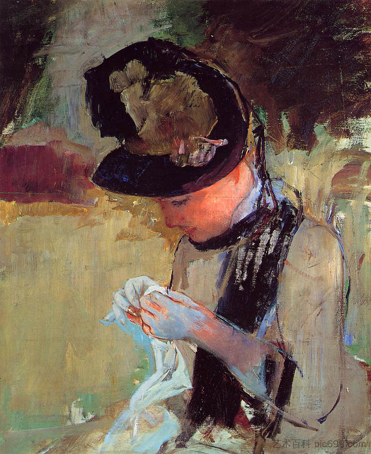 年轻女子在花园里缝纫 Young Woman Sewing in the Garden (1886),玛丽·卡萨特