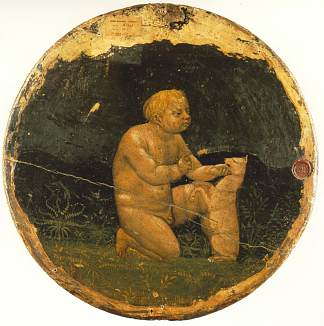 普托和一只小狗 – 柏林通多的背面 Putto and a Small Dog – back side of the Berlin Tondo (1427 – 1428)，马萨乔