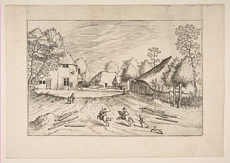 天鹅旅馆与农场从系列小风景 The Swan’s Inn with Farms from the Series The Small Landscapes (1559 – 1561)，小山水大师