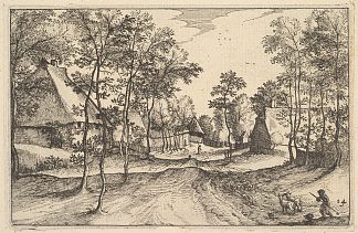 A Village Road， 14 板块 from Regiunculae et Villae 等分 Ducatus Brabantiae A Village Road, plate 14 from Regiunculae et Villae Aliquot Ducatus Brabantiae (c.1610)，小山水大师