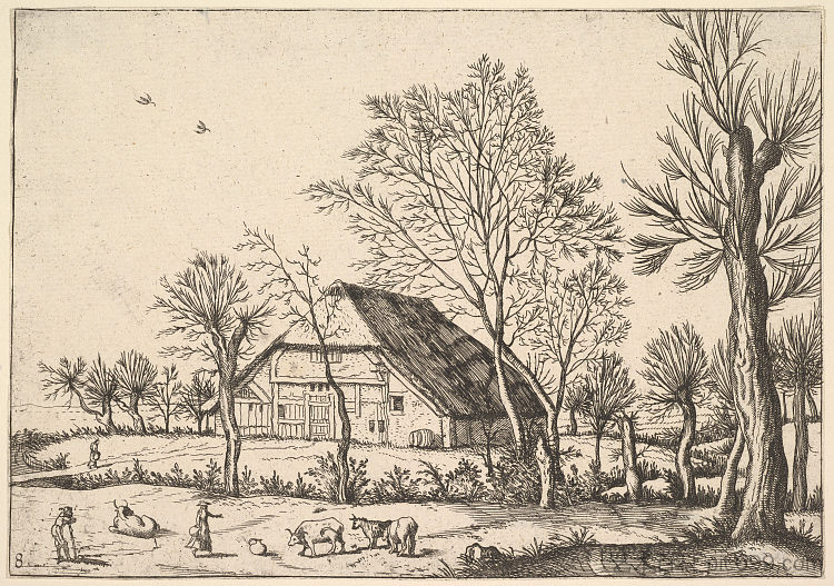 农场，来自小风景 Farm, from The Small Landscapes (1559 - 1561)，小山水大师